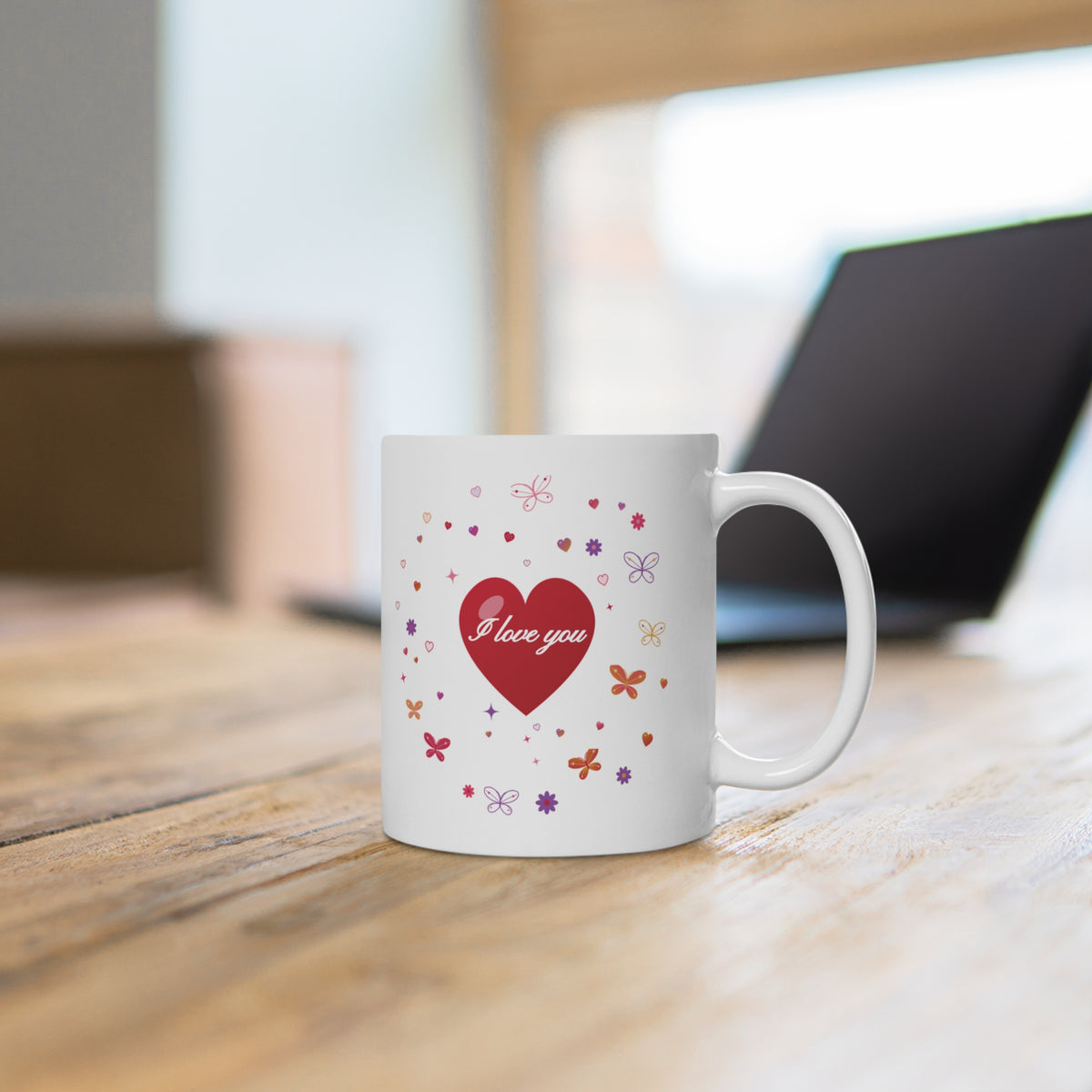 I Love You Mug – Heart & Butterflies Ceramic Coffee Cup