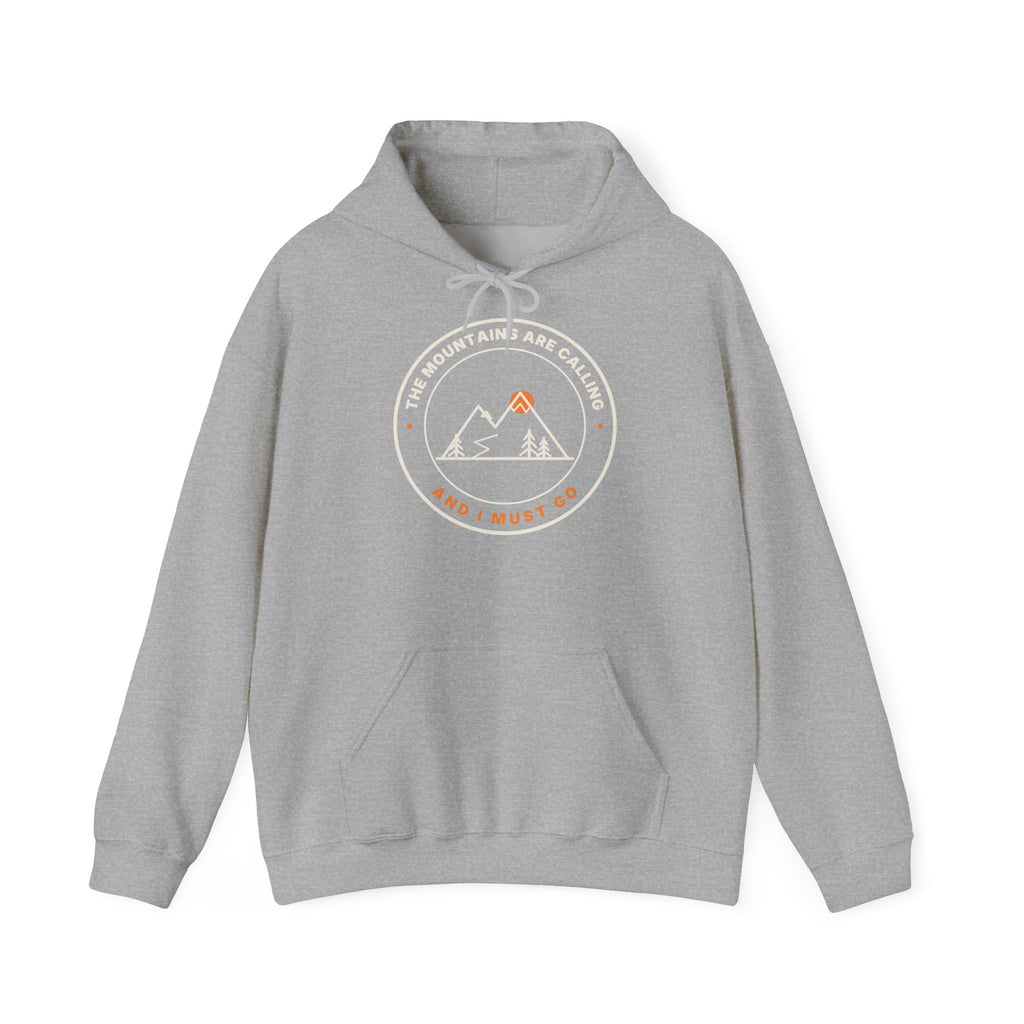 Mountain Badge Hoodie | And I Must Go Hiking Hooded Sweatshirt for Nature Lovers