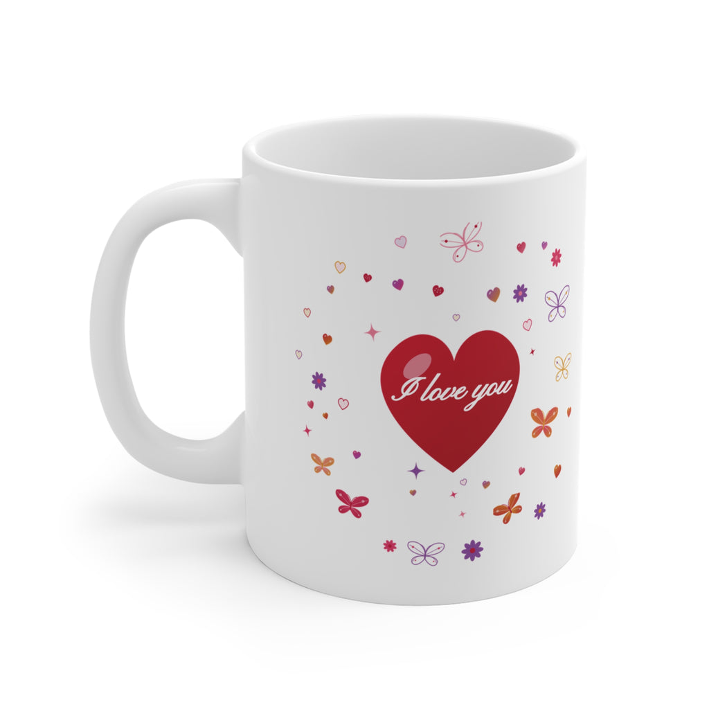 I Love You Mug – Heart & Butterflies Ceramic Coffee Cup