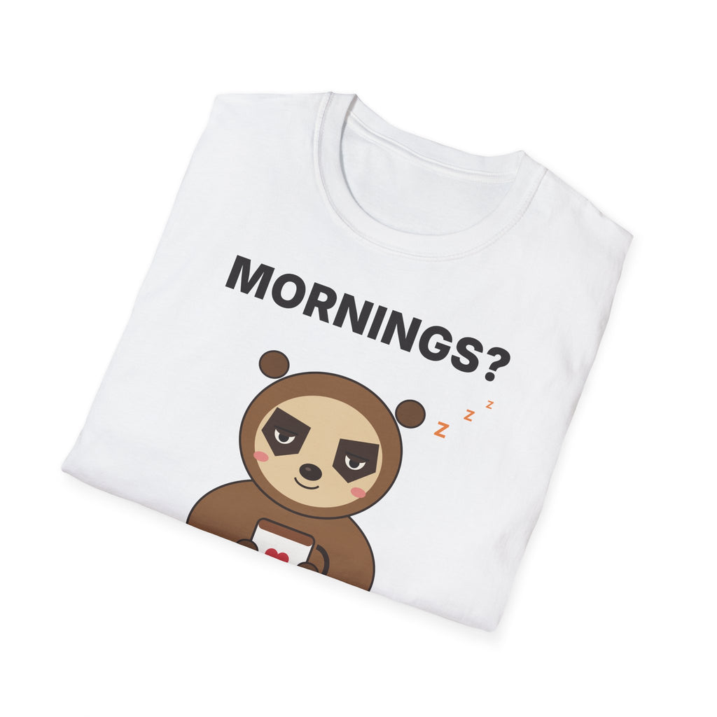 Mornings? Hard Pass Grumpy Sloth T-Shirt | Funny Coffee Lover Tee