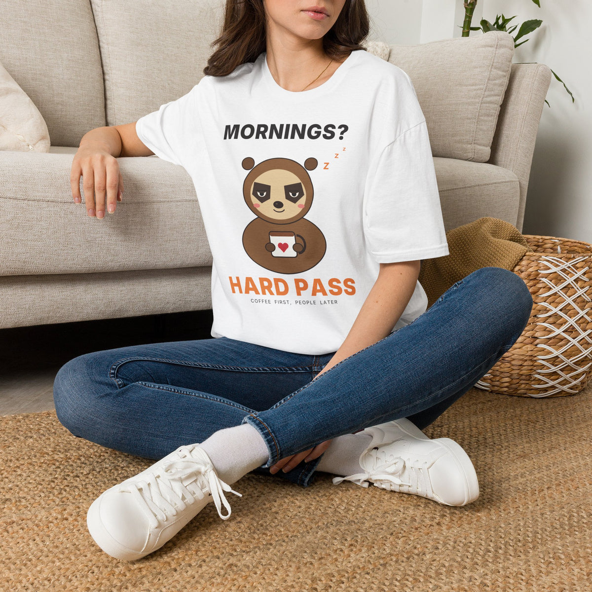 Mornings? Hard Pass Grumpy Sloth T-Shirt | Funny Coffee Lover Tee