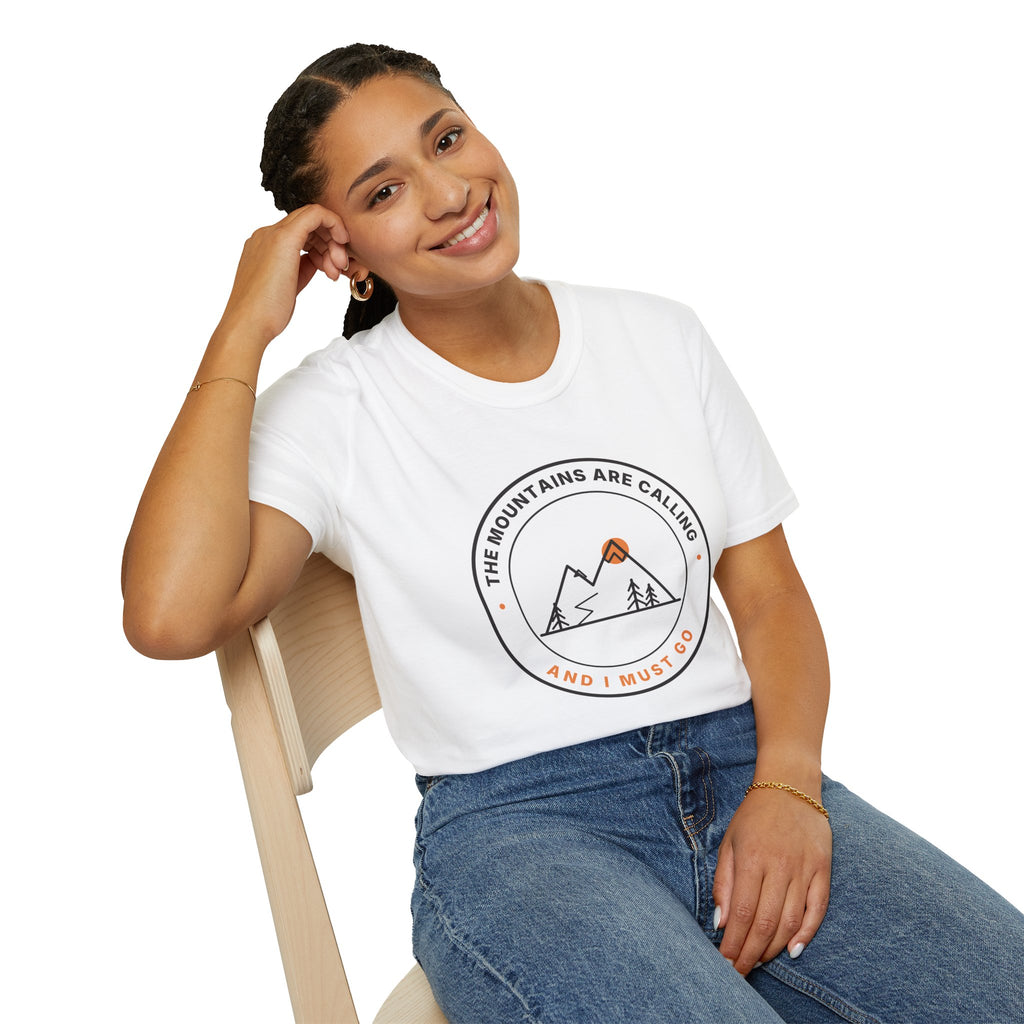 Mountain Badge T-Shirt | And I Must Go Hiking Tee for Nature Lovers