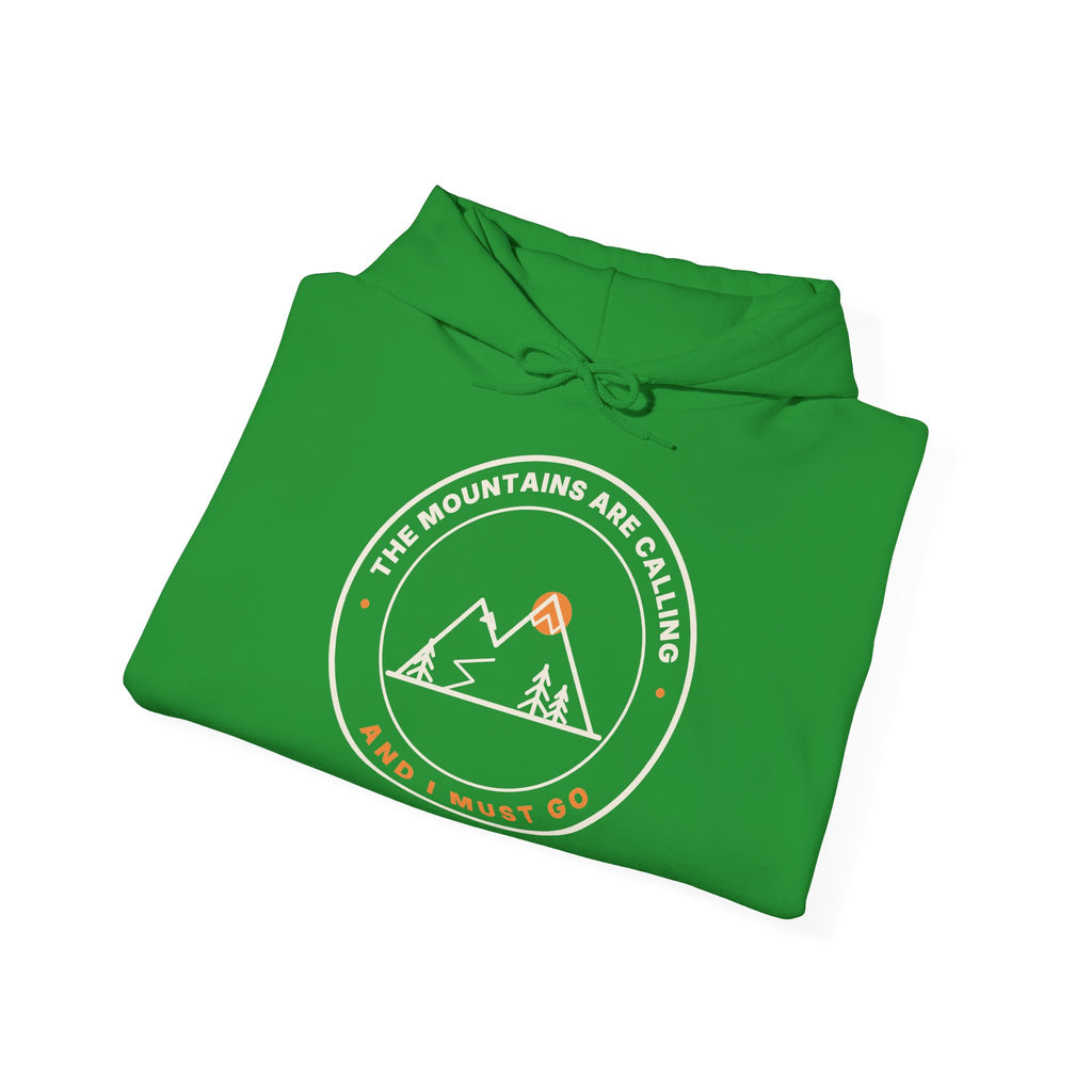 Mountain Badge Hoodie | And I Must Go Hiking Hooded Sweatshirt for Nature Lovers