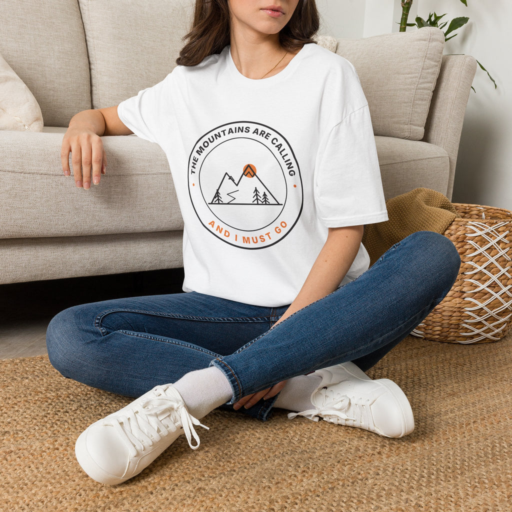 Mountain Badge T-Shirt | And I Must Go Hiking Tee for Nature Lovers