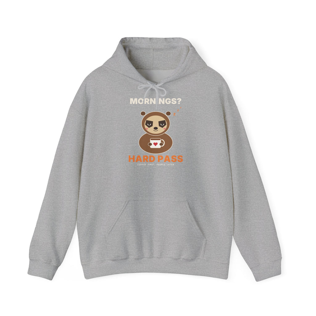 Mornings? Hard Pass Hoodie | Funny Sloth Hooded Sweatshirt for Coffee Lovers