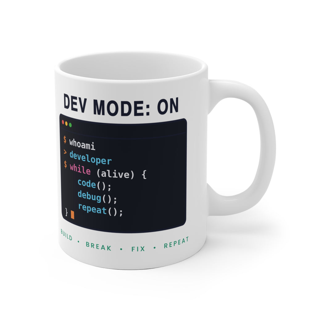 Dev Mode On Mug - Funny Programmer Coffee Cup Gift for Developers