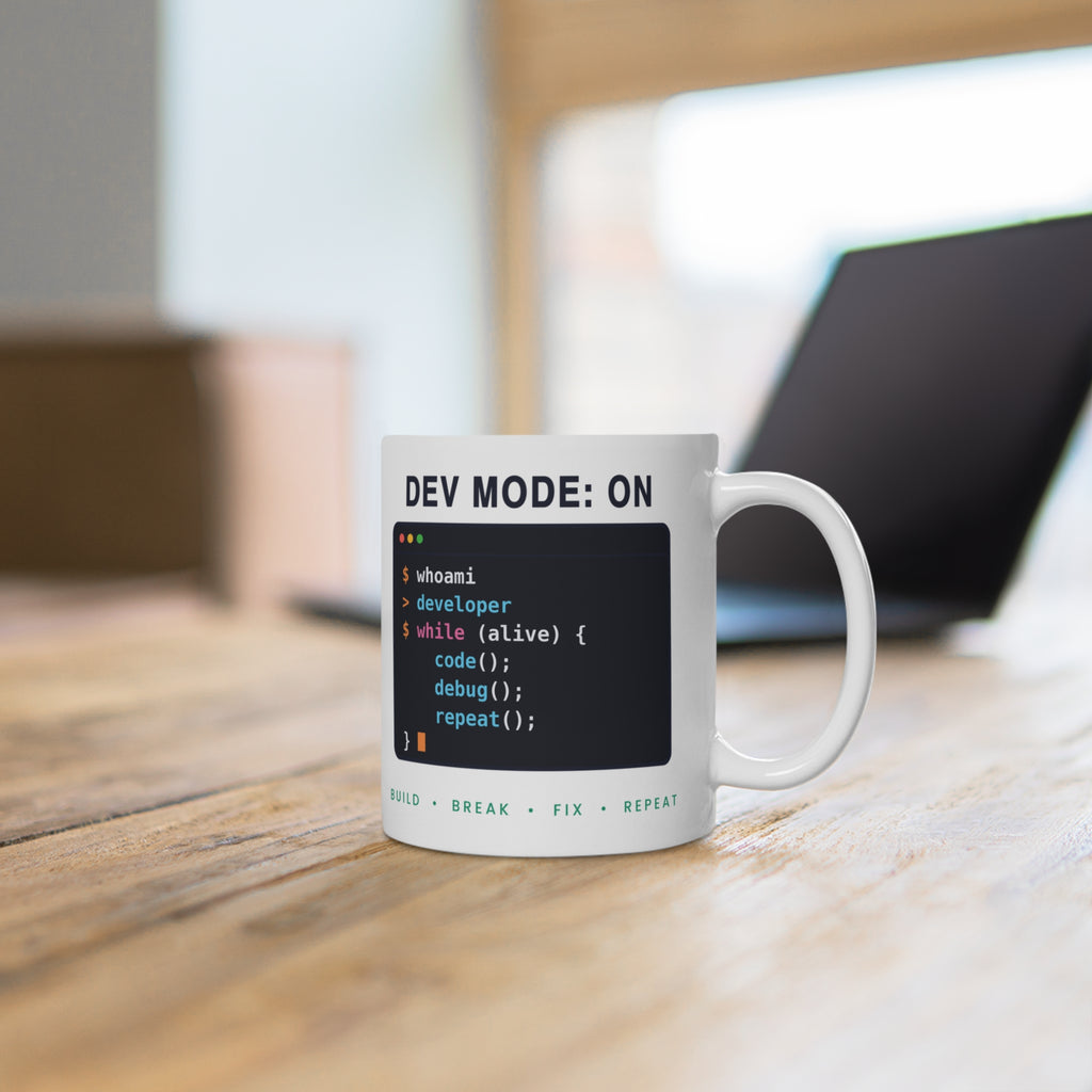 Dev Mode On Mug - Funny Programmer Coffee Cup Gift for Developers